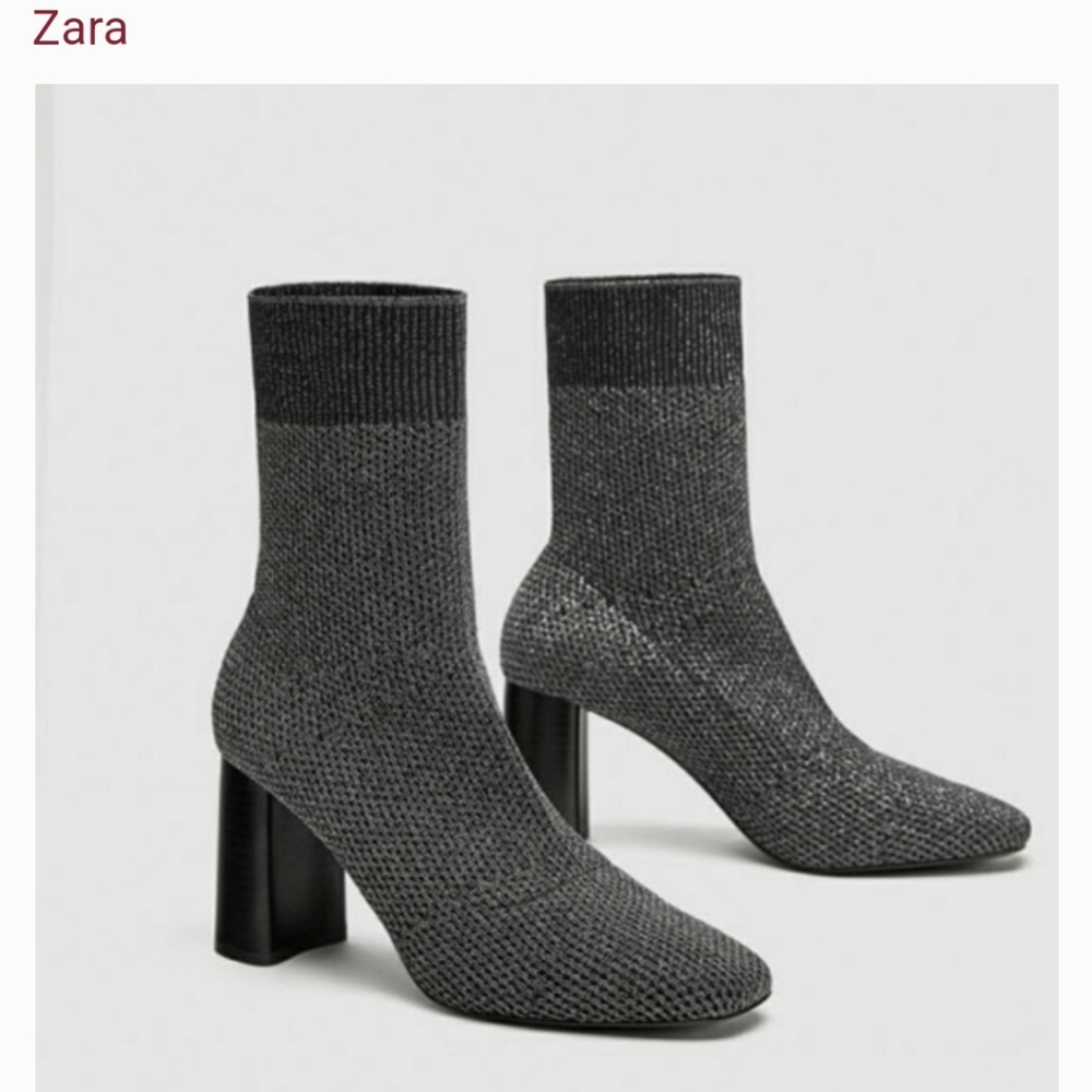 ZARA Fabric silver shimmery sock ankle boots 2102/301 size EU 37 US 6.5 to 7